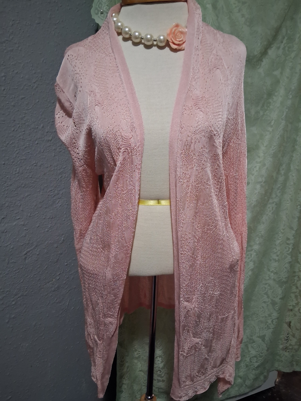 White House Black Market Blush Pink Open-Front Lace Cardigan